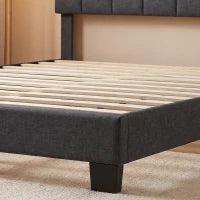 Cadre de lit Queen Size, Plateforme rembourrée, Tête de lit ajustable, Gris foncé, Gris foncé