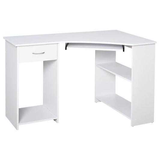 L-Shaped Desk With Keyboard Tray, Shelves, Drawer, CPU Stand, White Computer Desks White at Gallery Canada