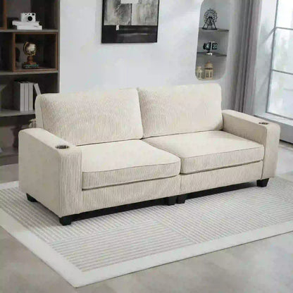 Three Seater Sofa, Fabric Couch with Spring Cushion, Cream White 3-Seater Sofas at Gallery Canada