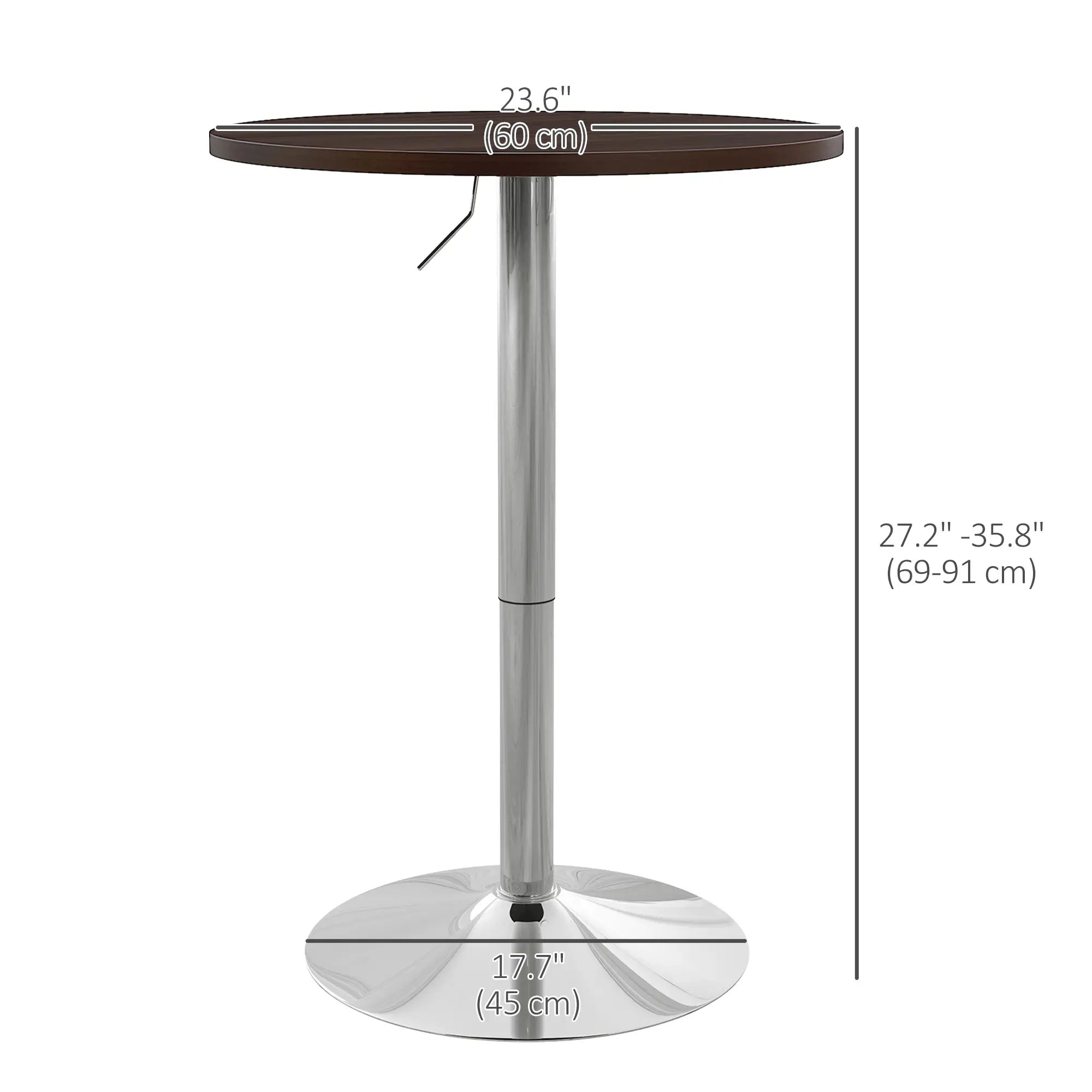 Adjustable Round High Top Bar Table, Swivel Top, Steel Base, Walnut Bar Tables & Dining Tables at Gallery Canada