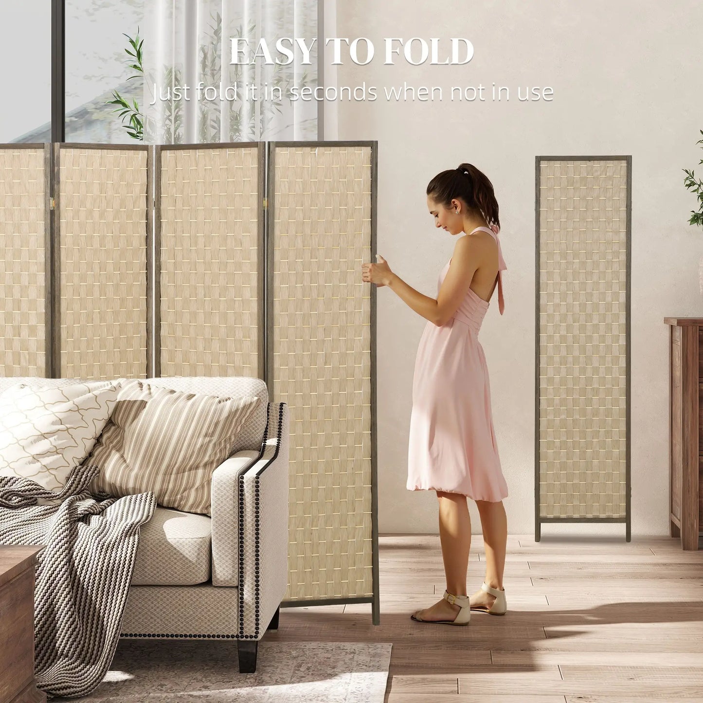 6 FT Room Divider, 6 Panel Folding Privacy Screen, Brown