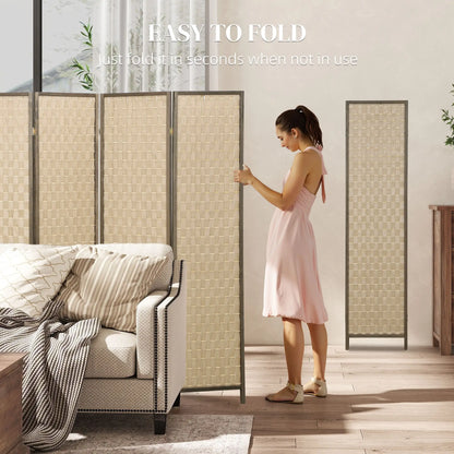 6 FT Room Divider, 6 Panel Folding Privacy Screen, Brown