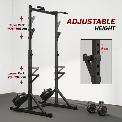 Adjustable Squat Rack, Bench Press Rack With Weight Plate Holders, Black Dumbbells & Barbells at Gallery Canada