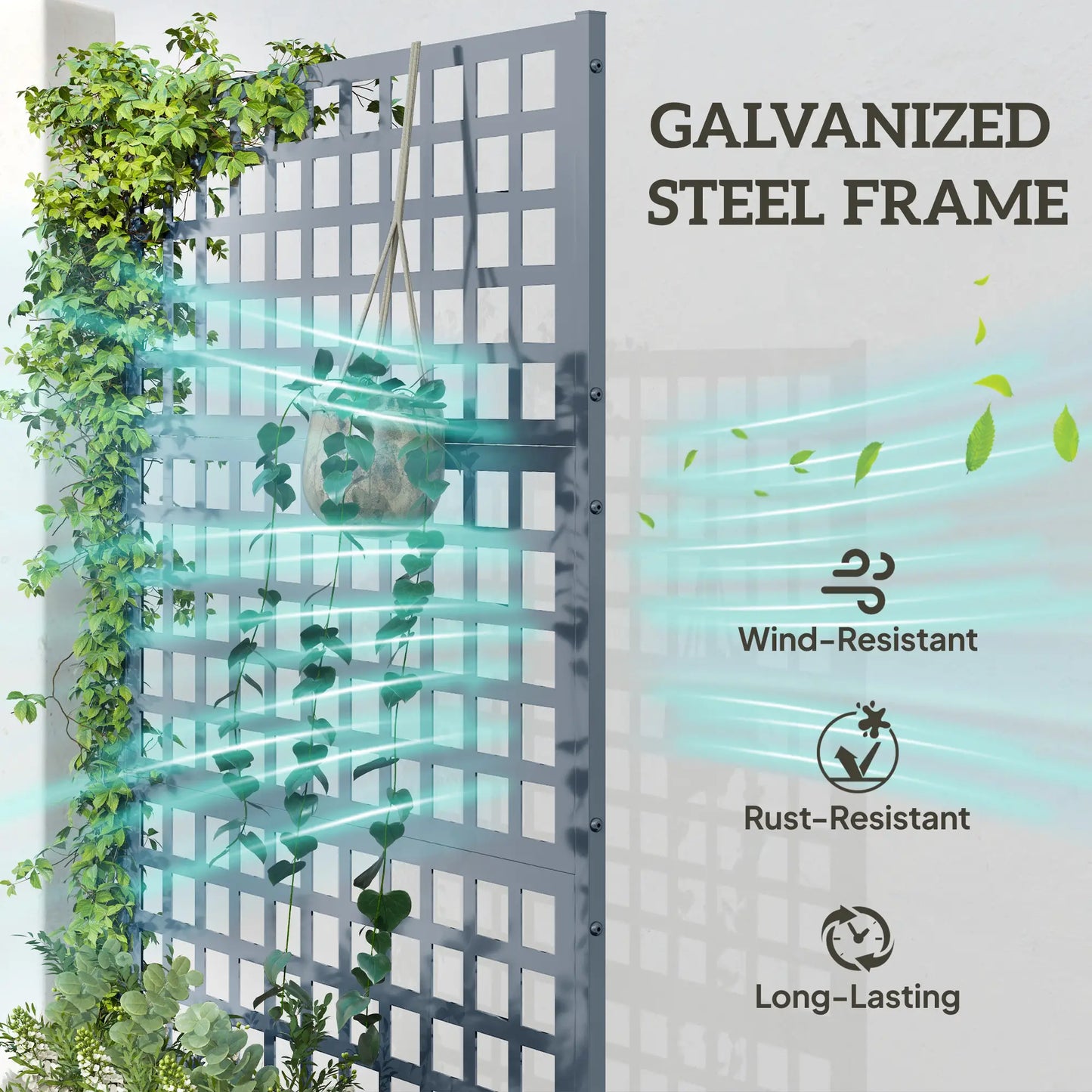 Galvanized Raised Garden Bed Planter Box With Trellis, 43"x16"x70", Grey Wood Effect, Grey Galvanized Planter Boxes at Gallery Canada