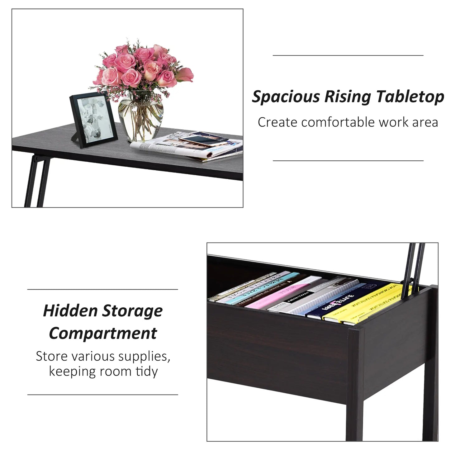 39" Lift Top Coffee Table, Hidden Storage, Living Room Center Table Coffee Tables at Gallery Canada