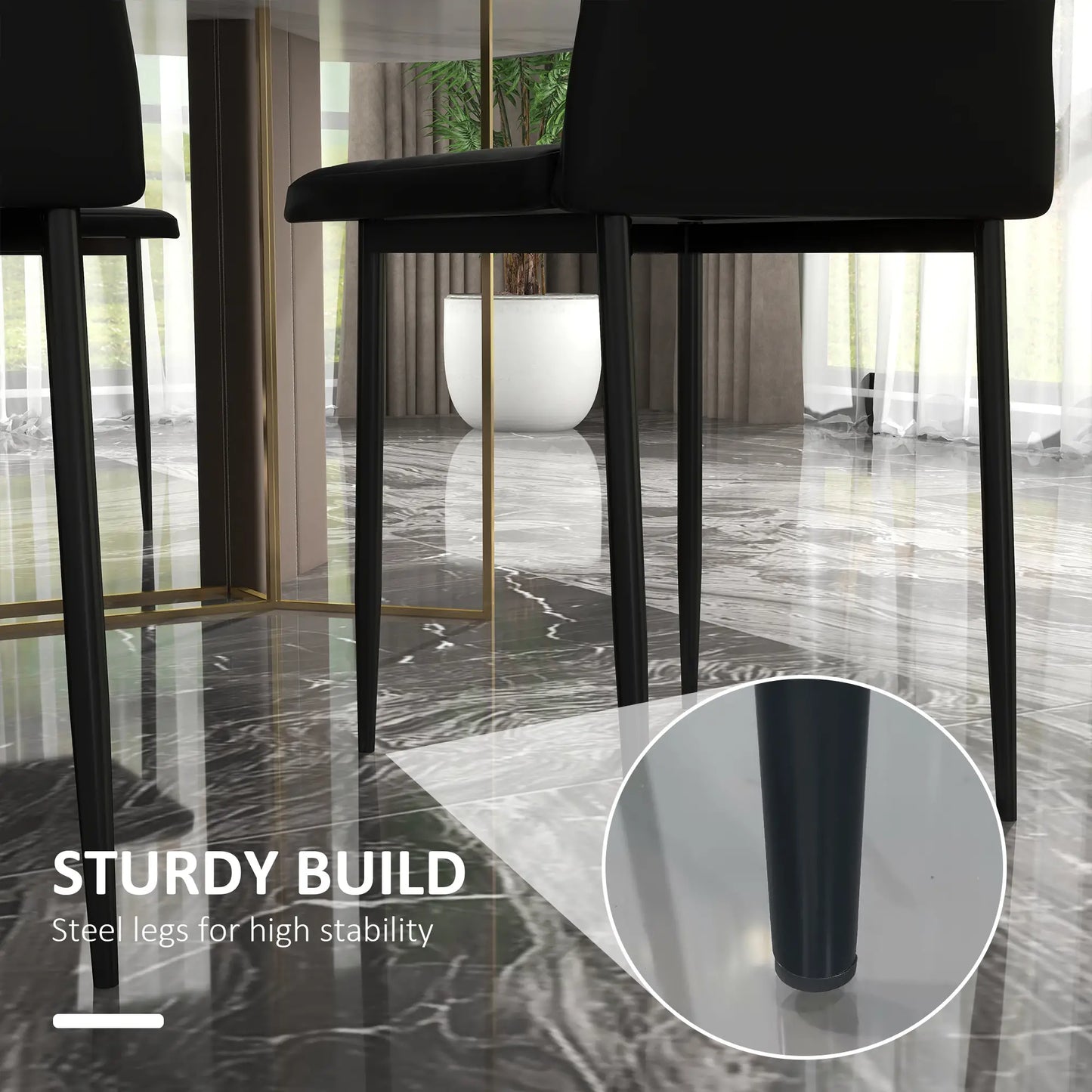 Modern PU Leather Dining Chairs, Set of 6, Metal Legs, Black Bar Stools at Gallery Canada