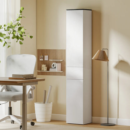 Tall Bathroom Cabinet, 2 Cupboards And Drawer, Adjustable Shelves, White