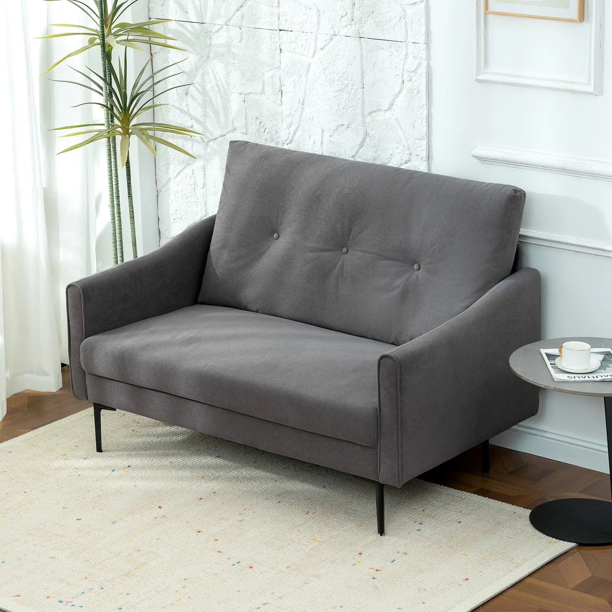 2 Seater Sofa, Small Size, Modern Couch with High-Resilience Foam, Grey 2-Seater Sofas at Gallery Canada