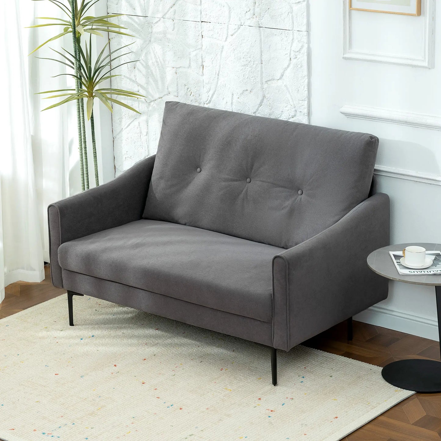 2 Seater Sofa, Small Size, Modern Couch with High-Resilience Foam, Grey 2-Seater Sofas at Gallery Canada