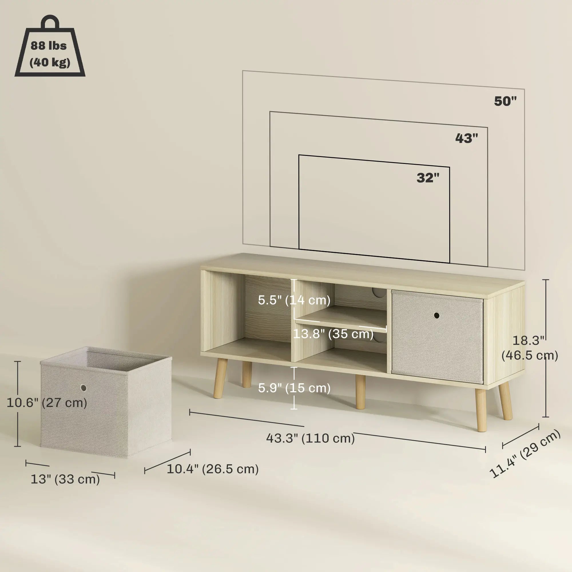 Modern TV Stand, Foldable Drawers, Shelves, Natural TV Stands at Gallery Canada