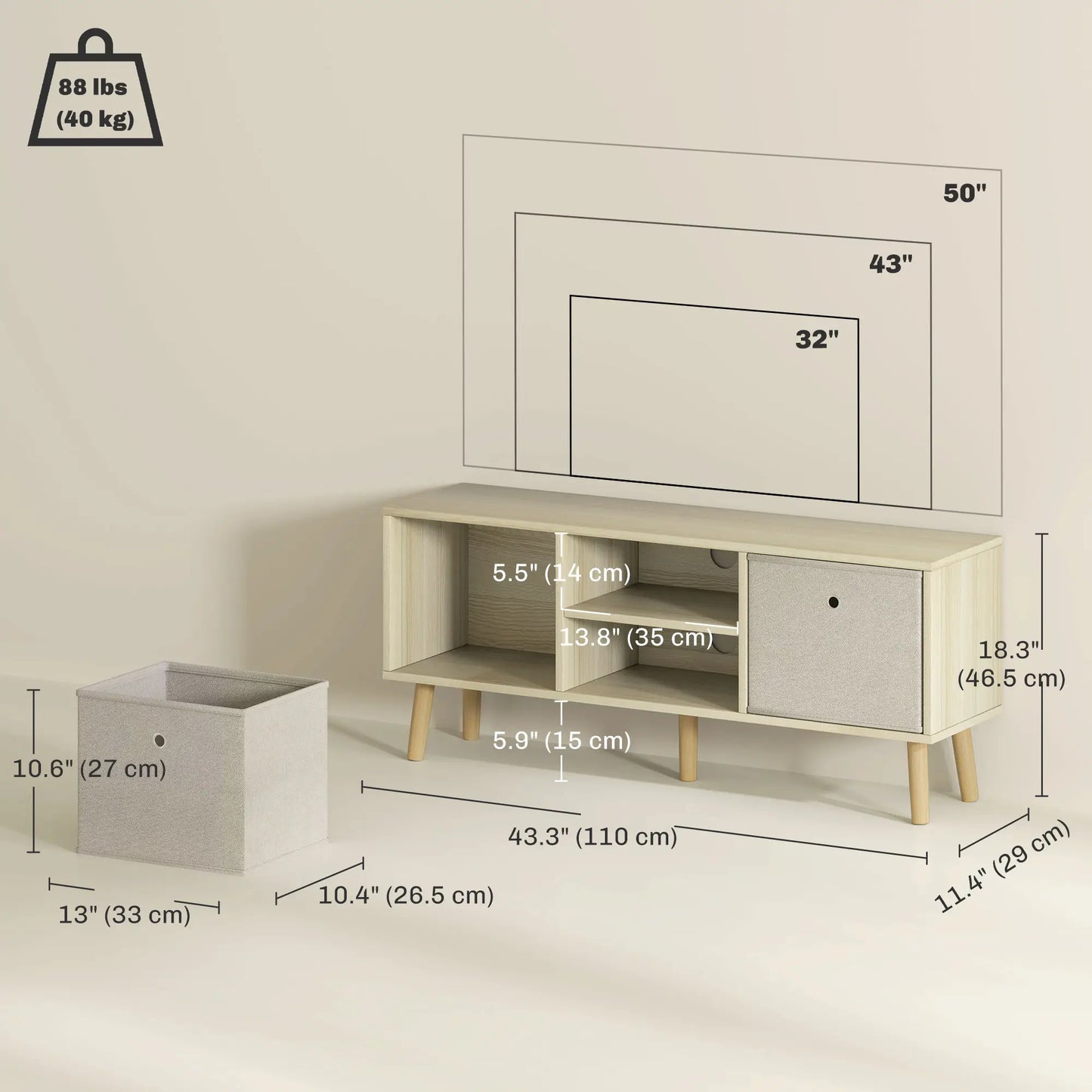 Modern TV Stand, Foldable Drawers, Shelves, Natural TV Stands at Gallery Canada