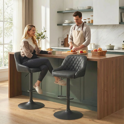 Adjustable Swivel Bar Stools With Backrest, Set Of 2, Black