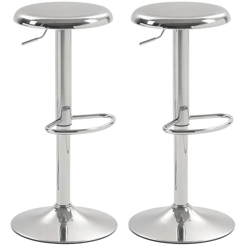 Steel Bar Stools Set of 2, Adjustable Counter Height, Silver