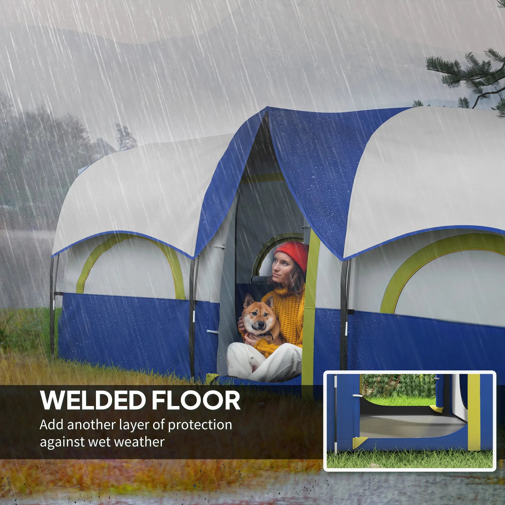 4-6 Person Camping Tent, 3 Room, 3000mm Waterproof, UPF30+, Blue Camping Tents at Gallery Canada