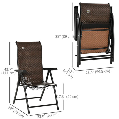 Ensemble de 2 chaises pliantes inclinables en rotin, osier d'extérieur, marron