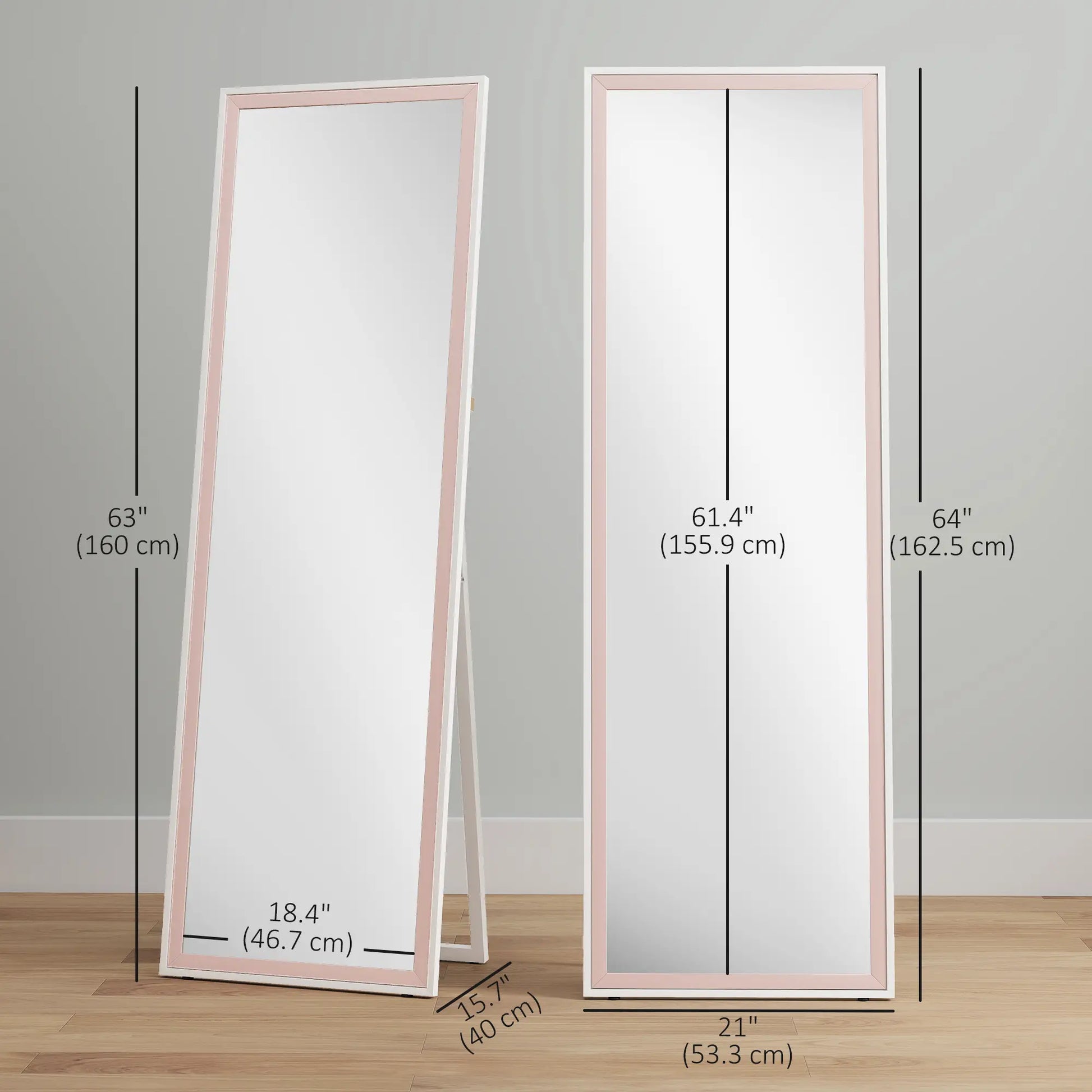 64" x 21" Full Length Mirror, Rectangular Frame, Standing, White and Pink Full Length Mirrors at Gallery Canada