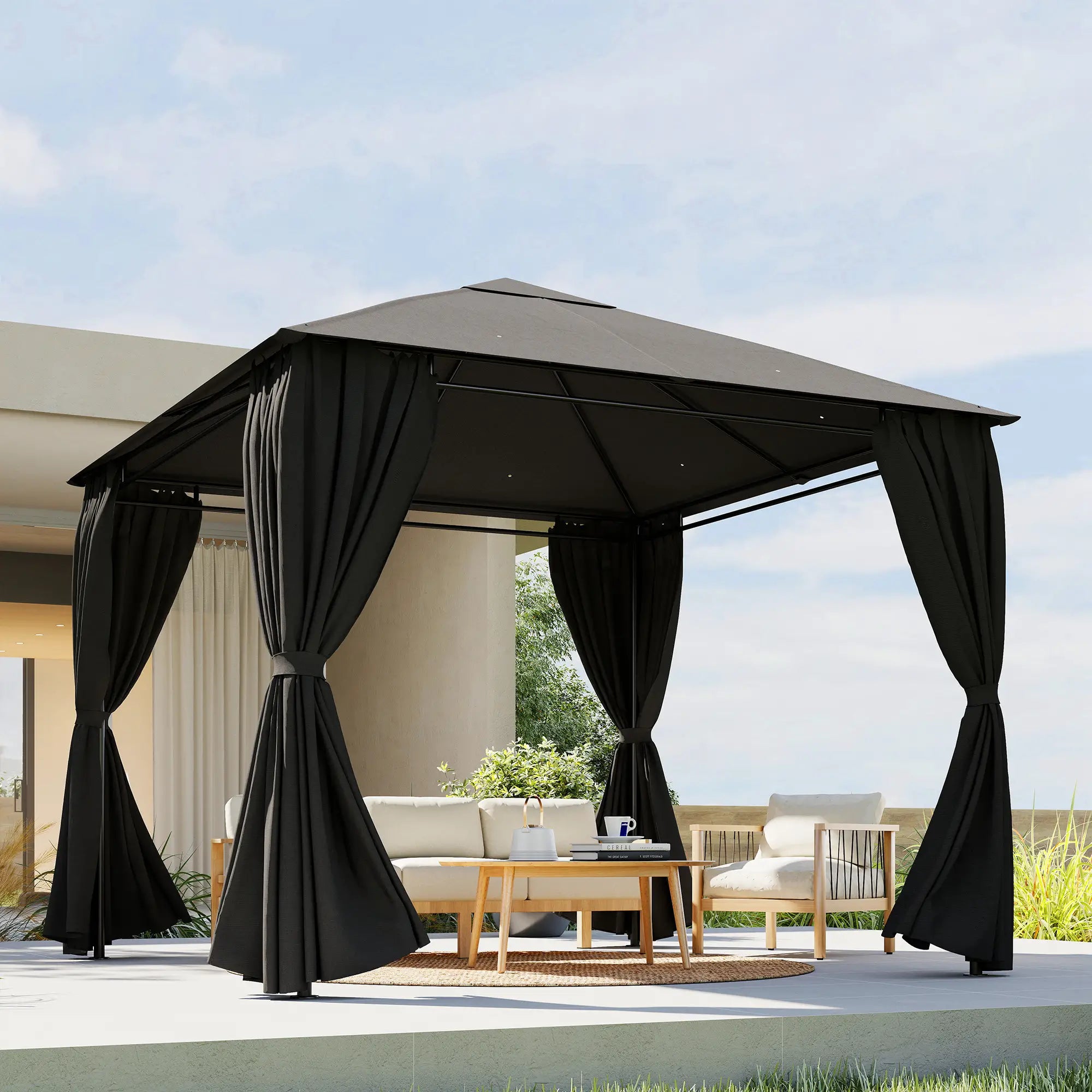 10' x 10' Gazebo Sidewall Set, 4 Panels, Windows, Doors, Dark Grey Gazebo Sidewalls at Gallery Canada