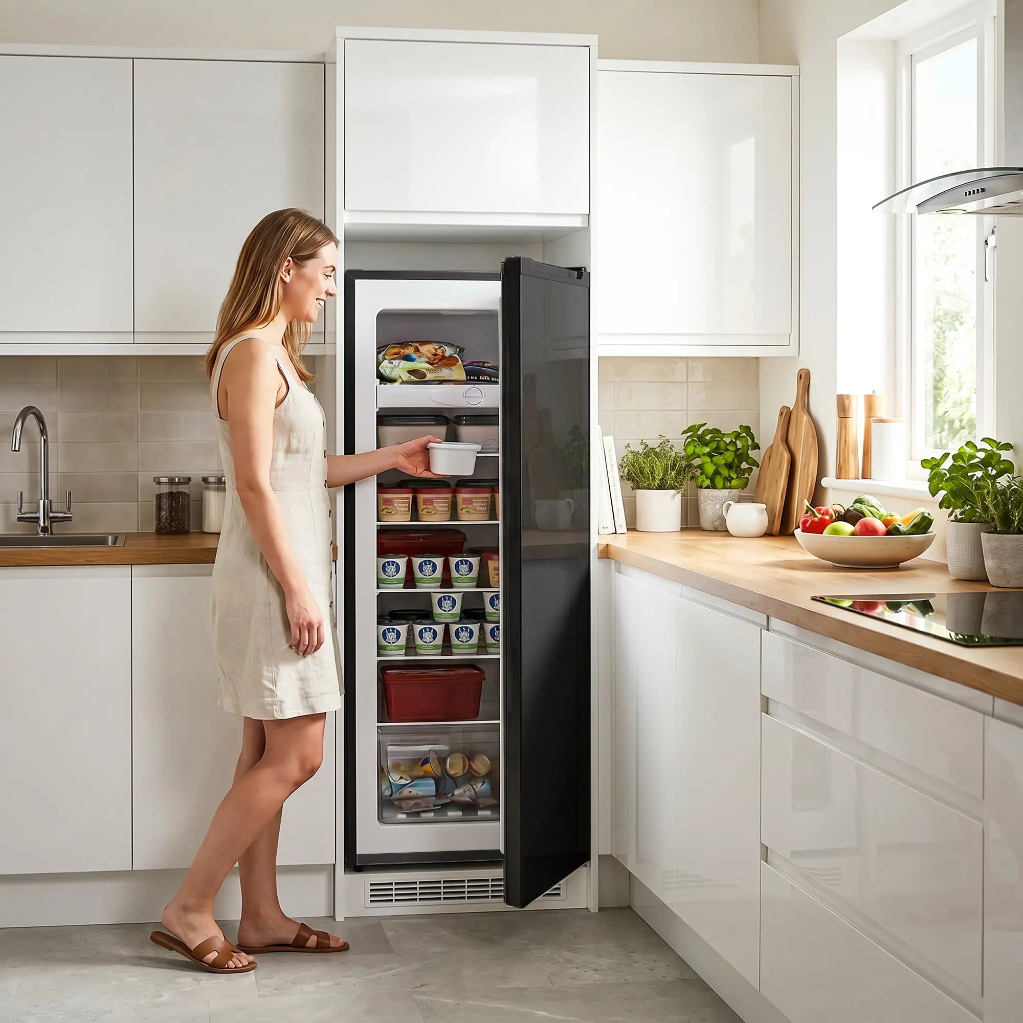 7.0 Cu.Ft Upright Freezer, 6 Adjustable Shelves, Reversible Door, Black Small Kitchen Appliances at Gallery Canada