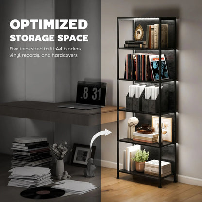 5-Tier Bookshelf With LED Lights, Metal Frame, Black Display Bookshelves at Gallery Canada