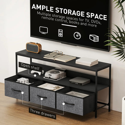 TV Stand with Charging Station, 3 Foldable Drawers, Open Shelf, 55 Inch, Black TV Stands at Gallery Canada