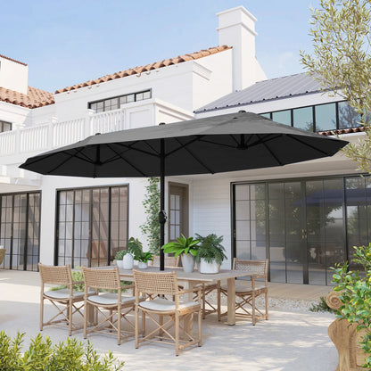 15ft Double-Sided Sun Umbrella, Twin Canopy, Crank, Black Sun Umbrellas at Gallery Canada