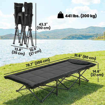 Camping Cot For Adults, 31.5" Wide, Padded Cushion, Carry Bag, Black Camping Cots at Gallery Canada