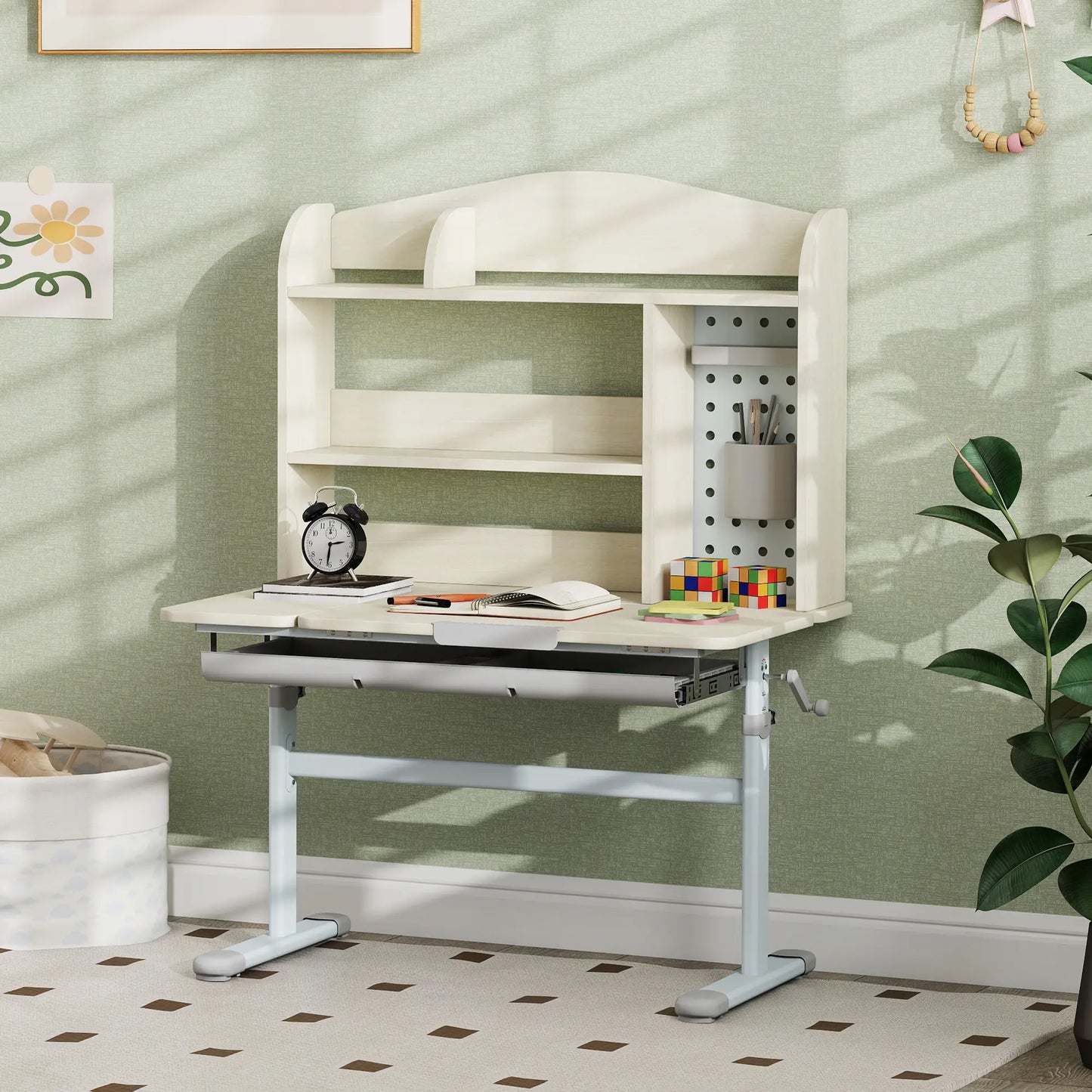 Kids Desk, Height Adjustable, Tilted Desktop, Storage, Drawer, Pegboard, 3-12 Years Kids Desk Sets at Gallery Canada