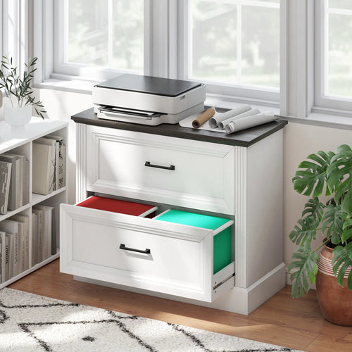 Lateral Filing Cabinet, Farmhouse, 2 Silent Drawers, Letter A4 Legal, White