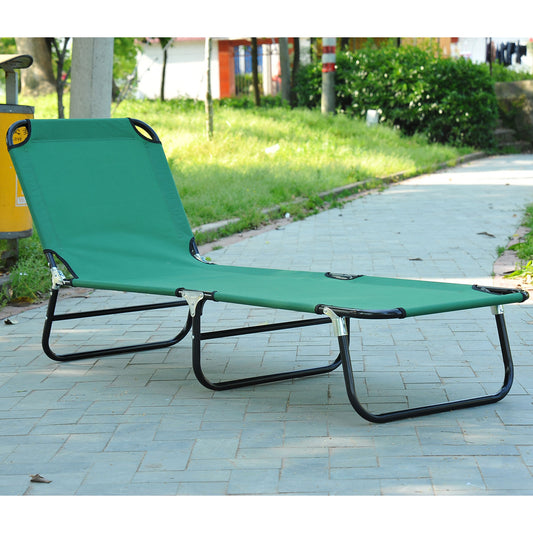 Outdoor Folding Lounge Chair, Steel Tanning Chair with Reclining Back, Breathable Mesh for Beach, Yard, Patio, Green - Gallery Canada