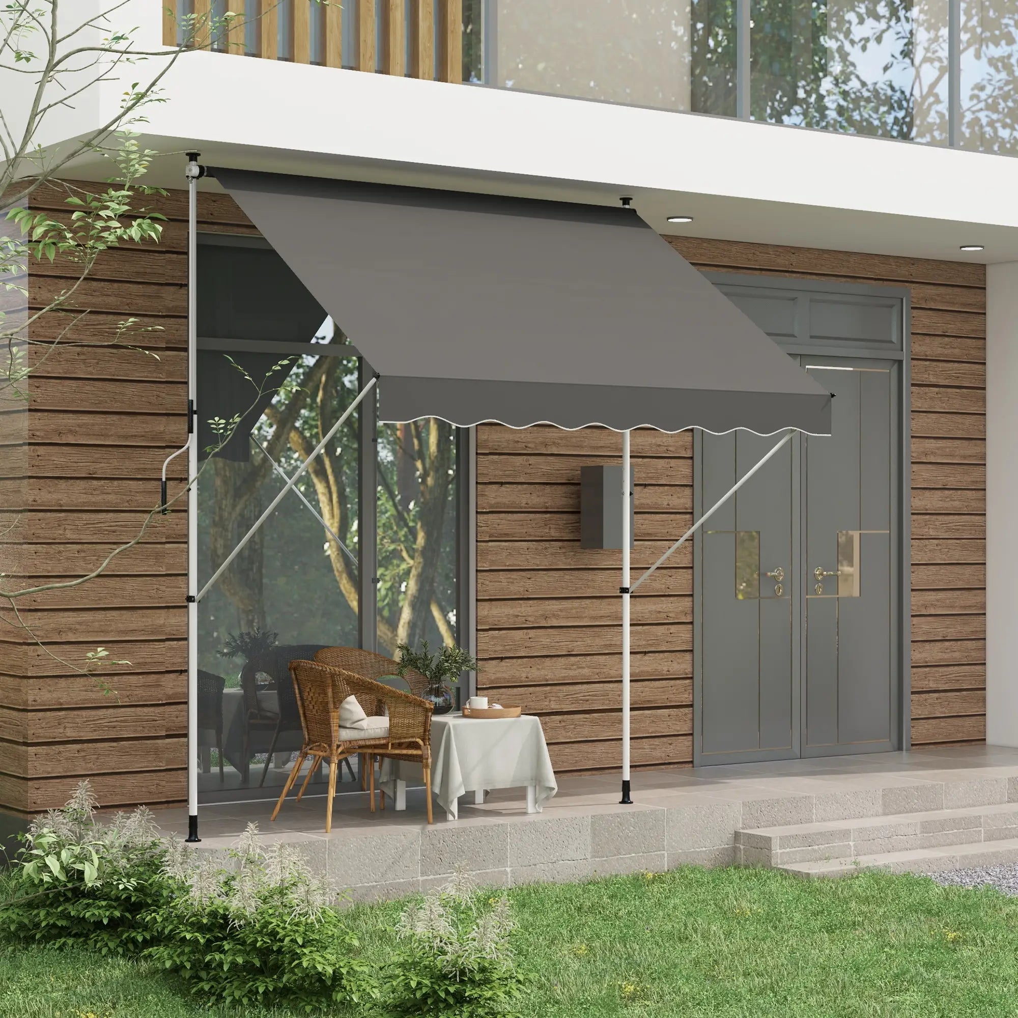 10x5ft Manual Retractable Awning, Water Resistant UV Protector, Grey Door Awnings at Gallery Canada