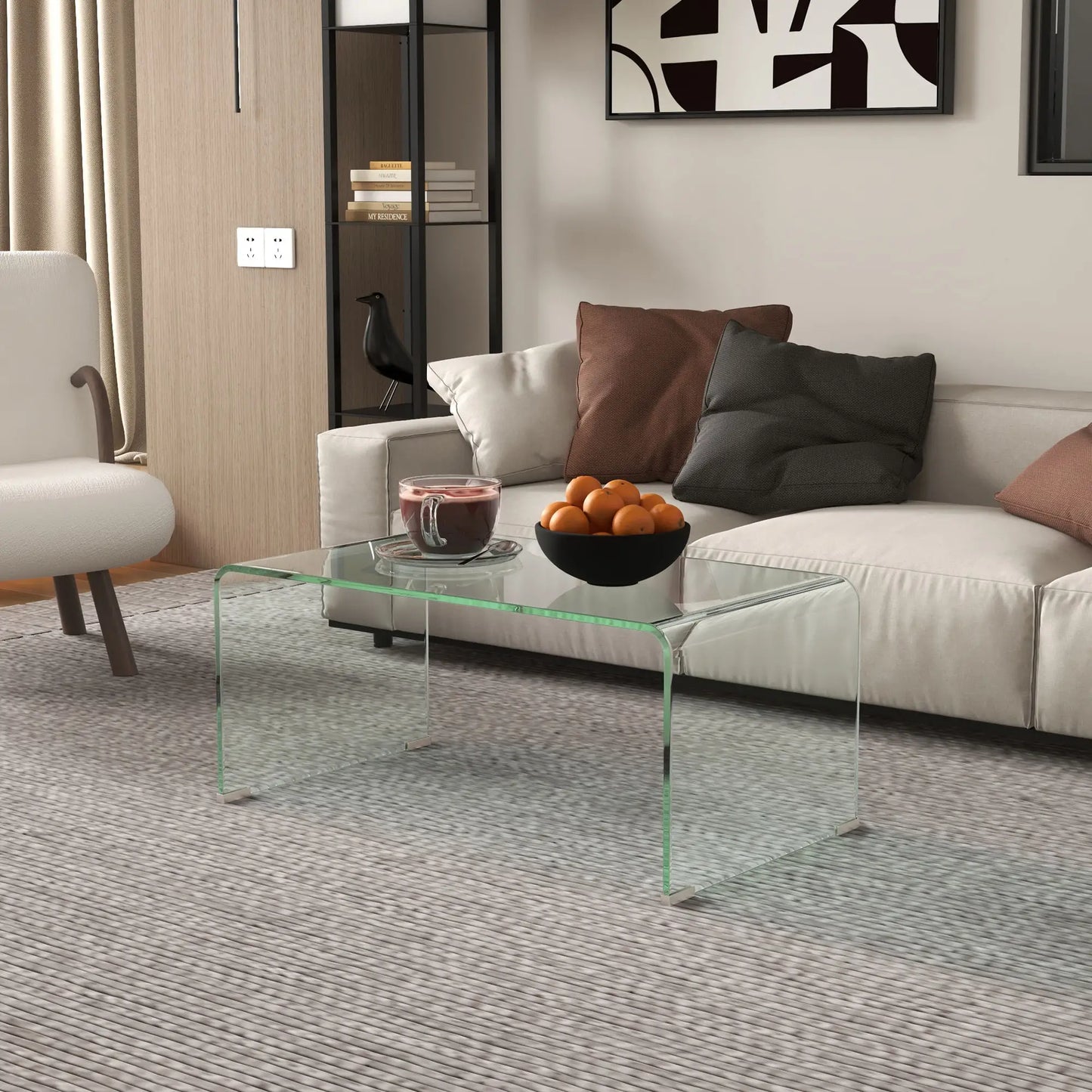 Clear Glass Coffee Table, Modern Rectangle Living Room Table, Safe Rounded Edges Coffee Tables at Gallery Canada