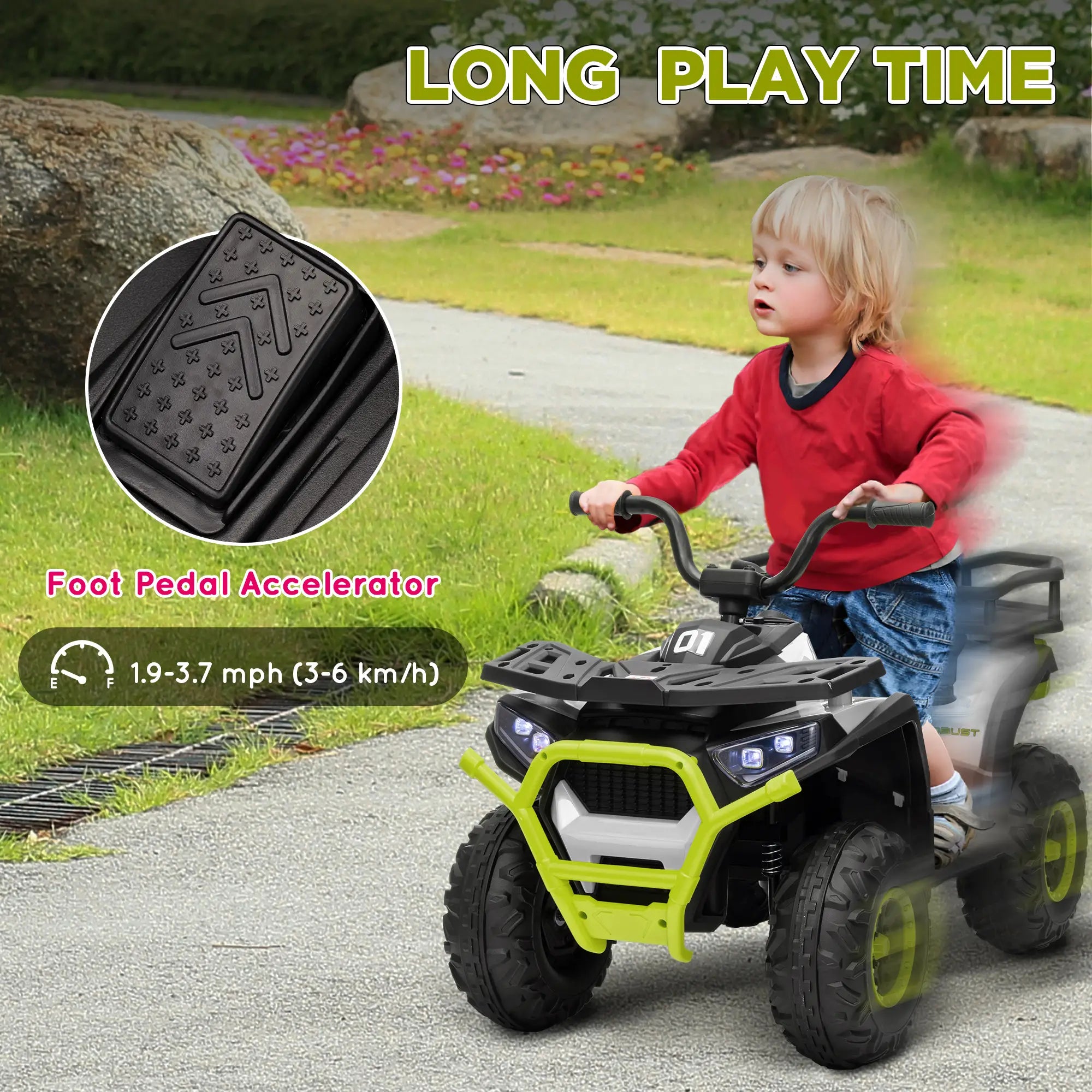 Kids ATV, 12V Electric Ride-On Toy, Spring Suspension, Storage Basket, Green Electric Ride On Toys at Gallery Canada