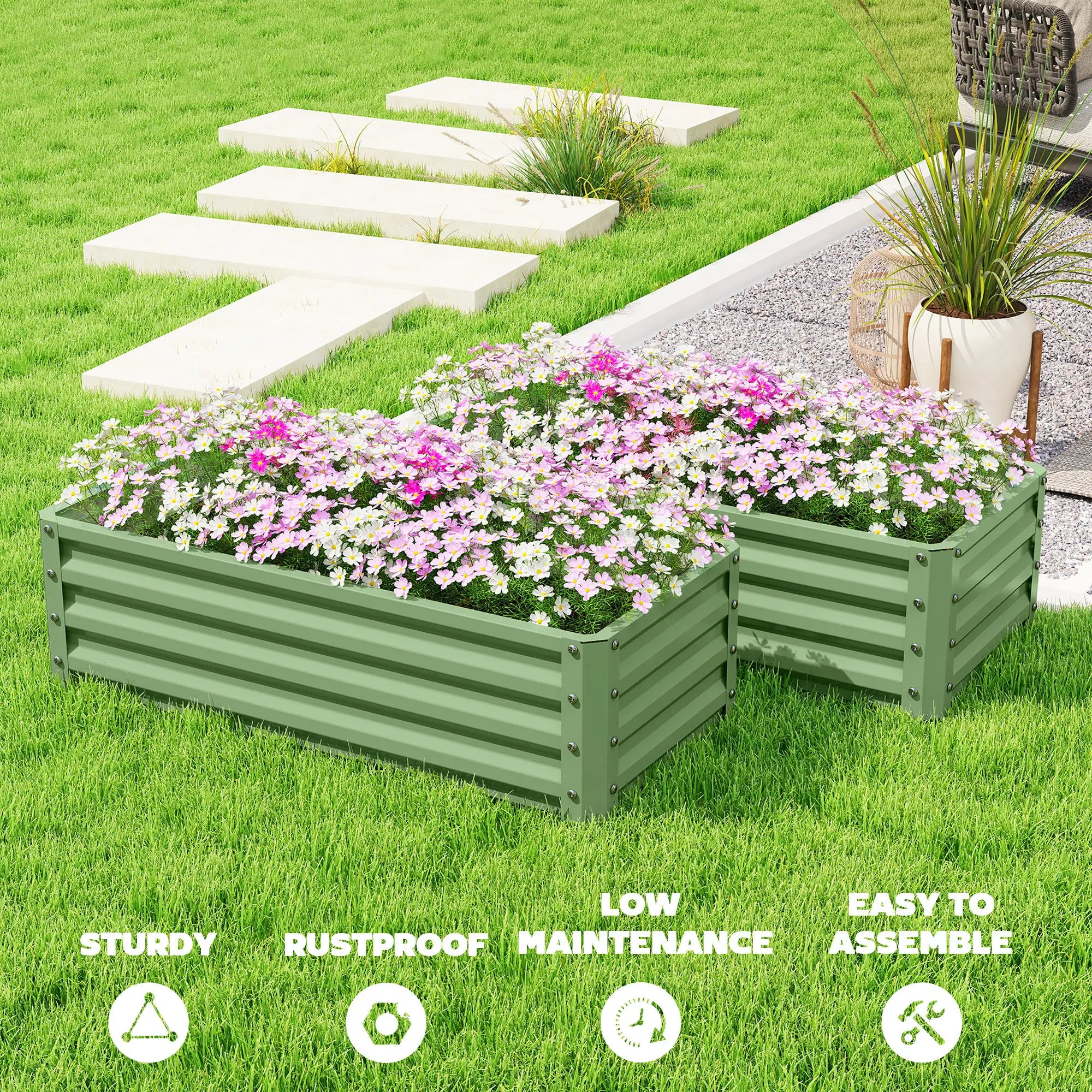 Galvanized Raised Garden Beds, Outdoor Planter Box Set, Light Green Galvanized Planter Boxes at Gallery Canada