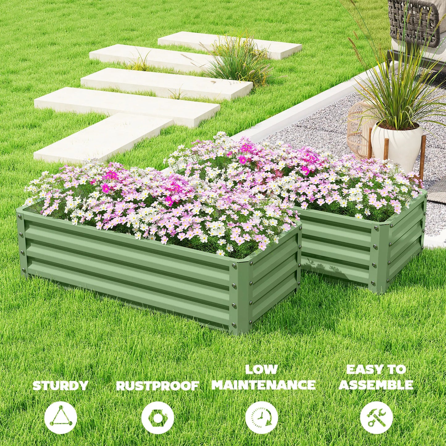 Galvanized Raised Garden Beds, Outdoor Planter Box Set, Light Green Galvanized Planter Boxes at Gallery Canada