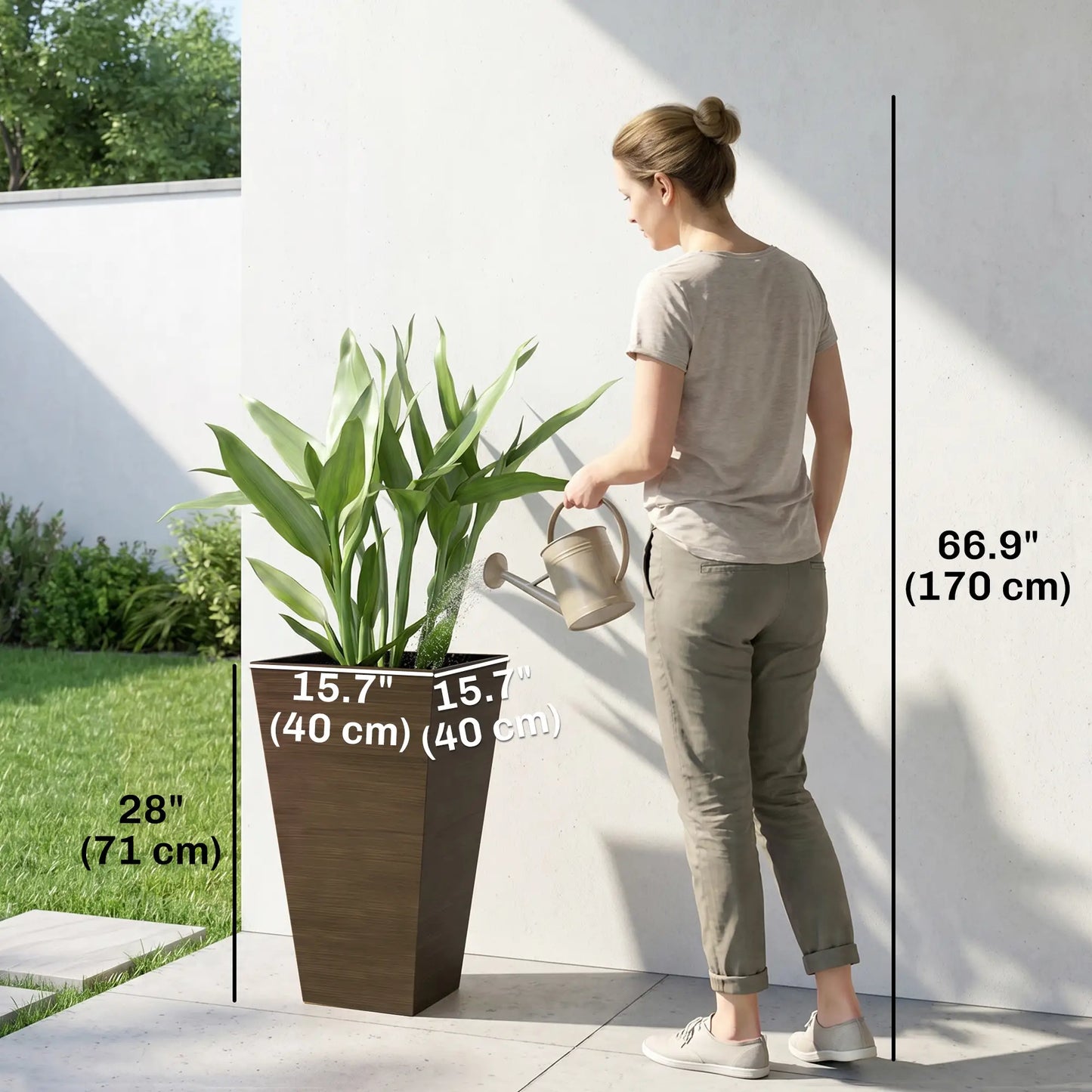 Tall Planter Set Of 3, 28 Inch Taper Planter With Drainage Holes, Brown Planter Set at Gallery Canada