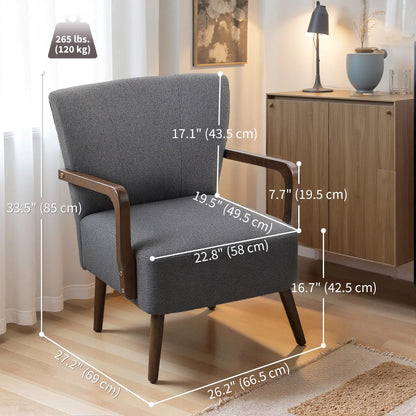 Accent Chair with Wooden Legs, Linen Fabric, Thick Padding, Dark Grey Accent Chairs at Gallery Canada