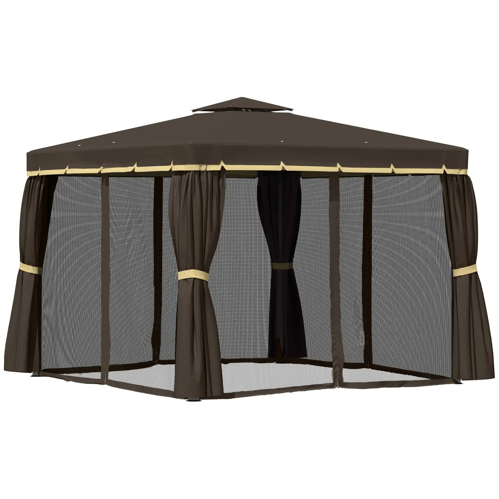 10' x 10' 2-Tier Gazebo Canopy Tent, Zippered Mesh Sidewalls, Aluminum Frame Gazebos Coffee at Gallery Canada
