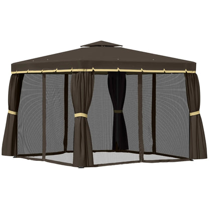 10' x 10' 2-Tier Gazebo Canopy Tent, Zippered Mesh Sidewalls, Aluminum Frame Gazebos Coffee at Gallery Canada