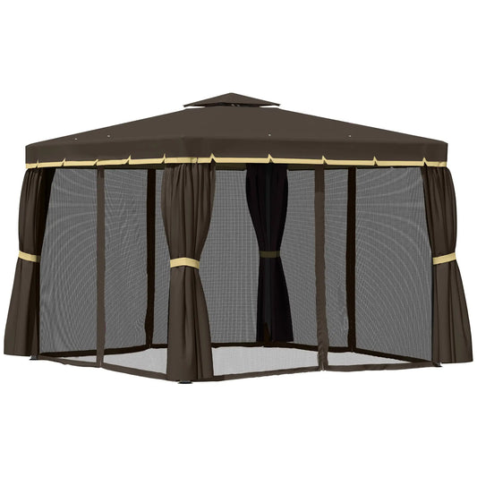 10' x 10' 2-Tier Gazebo Canopy Tent, Zippered Mesh Sidewalls, Aluminum Frame Gazebos Coffee at Gallery Canada
