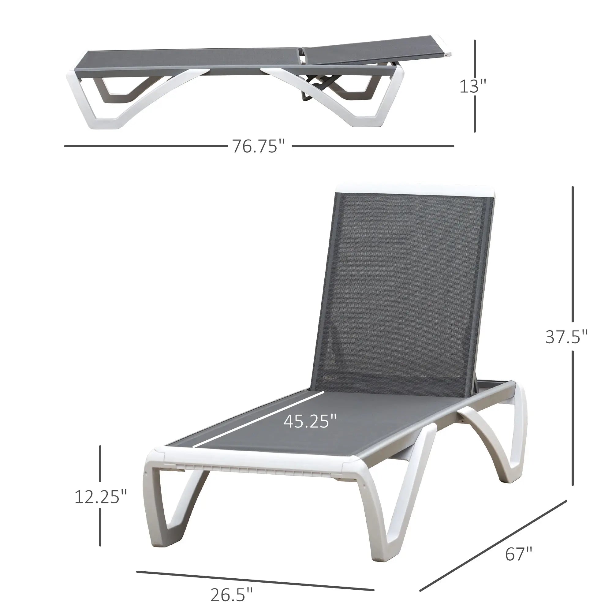 Outdoor Chaise Lounge, Aluminum Tanning Chair, 5-Level Adjustable, Grey Lounger Chairs at Gallery Canada