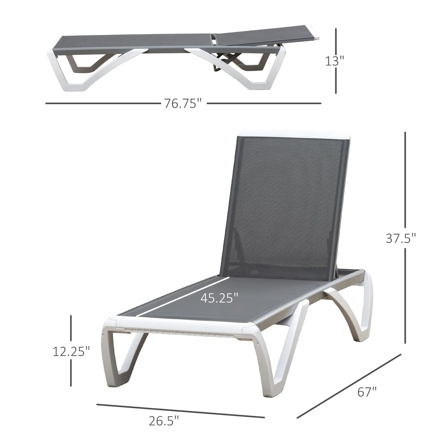 Outdoor Chaise Lounge, Aluminum Tanning Chair, 5-Level Adjustable, Grey Lounger Chairs at Gallery Canada