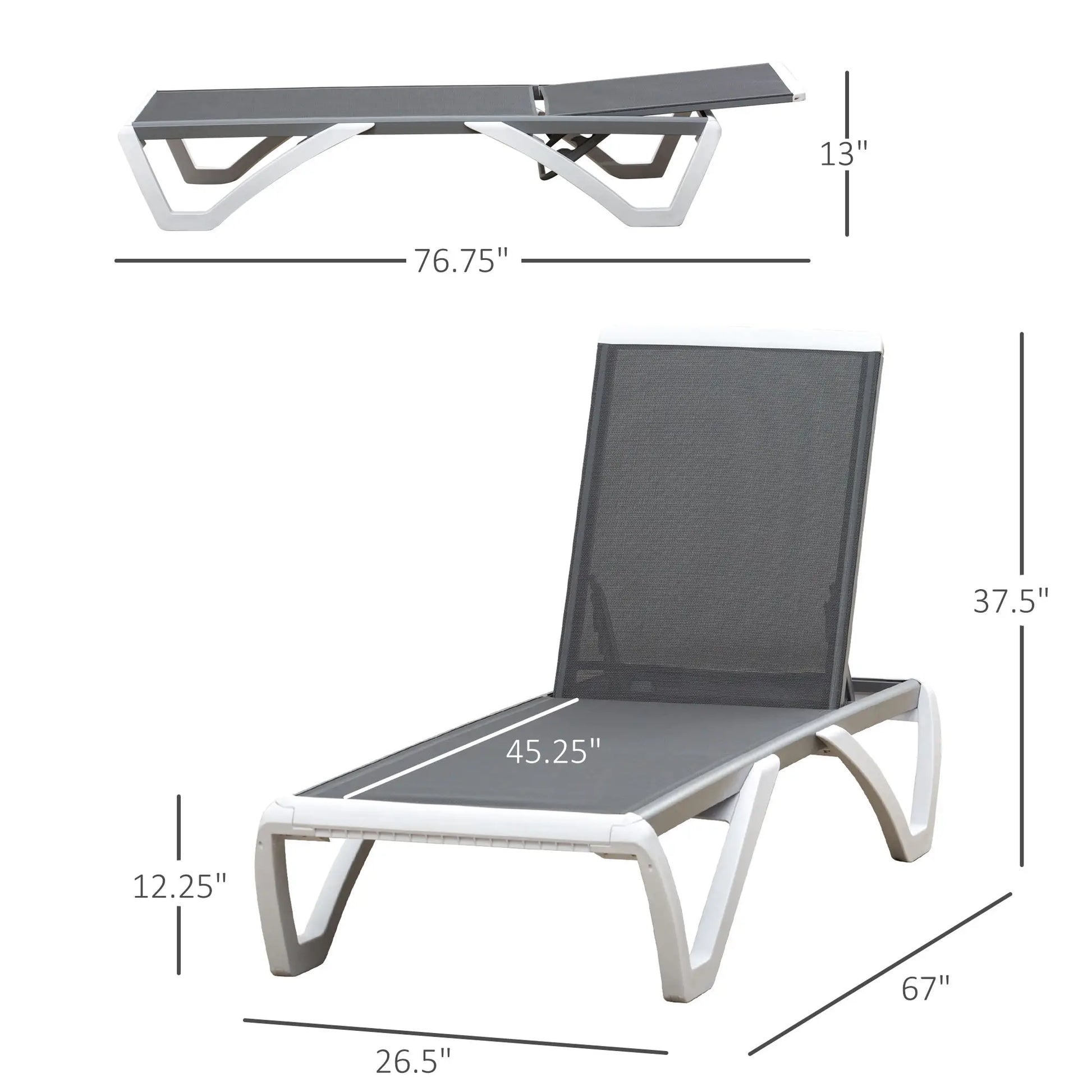 Outdoor Chaise Lounge, Aluminum Tanning Chair, 5-Level Adjustable, Grey Lounger Chairs at Gallery Canada