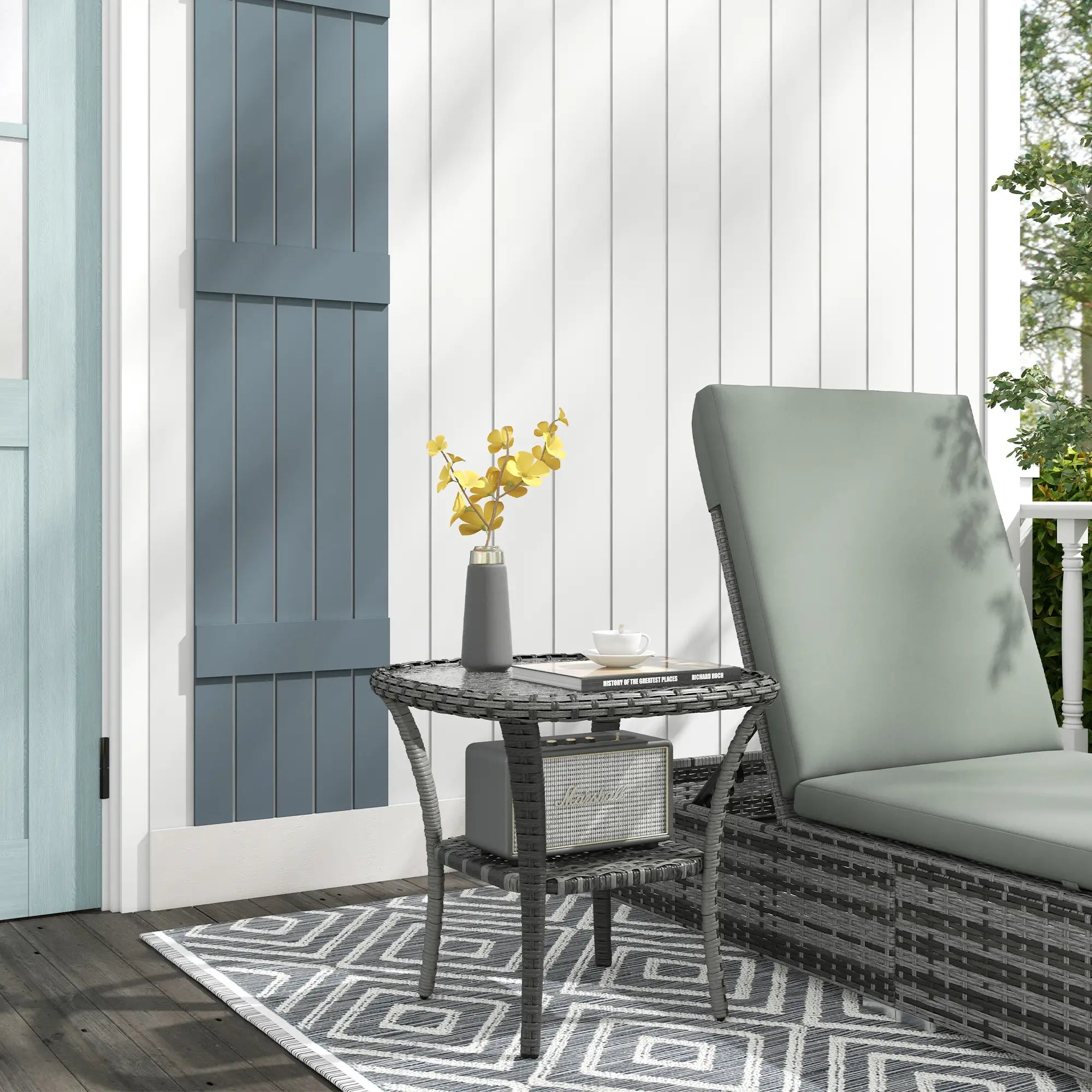 Outdoor Coffee Table With Storage Shelf, Hand-Woven Wicker Side Table, Mix Grey Patio Side Tables at Gallery Canada