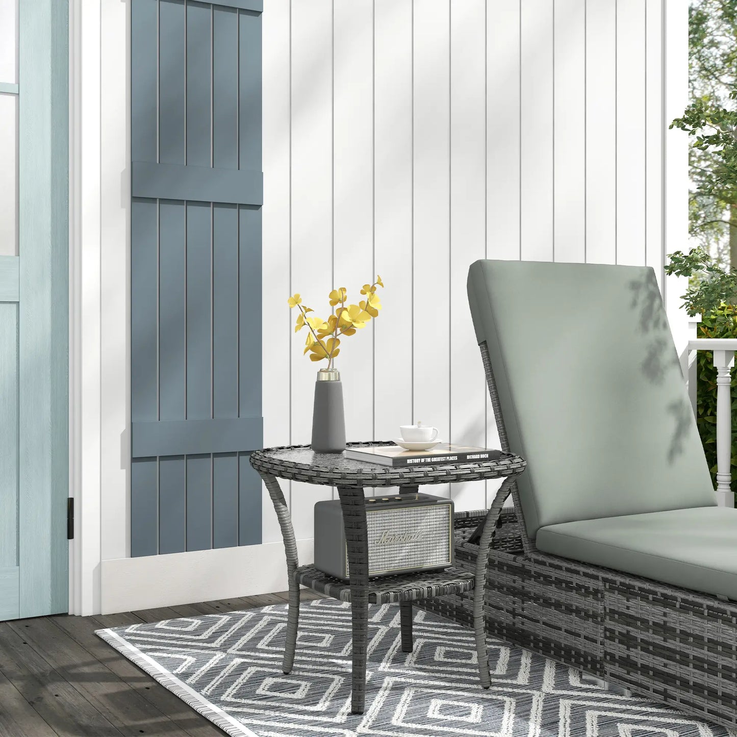 Outdoor Coffee Table With Storage Shelf, Hand-Woven Wicker Side Table, Mix Grey Patio Side Tables at Gallery Canada