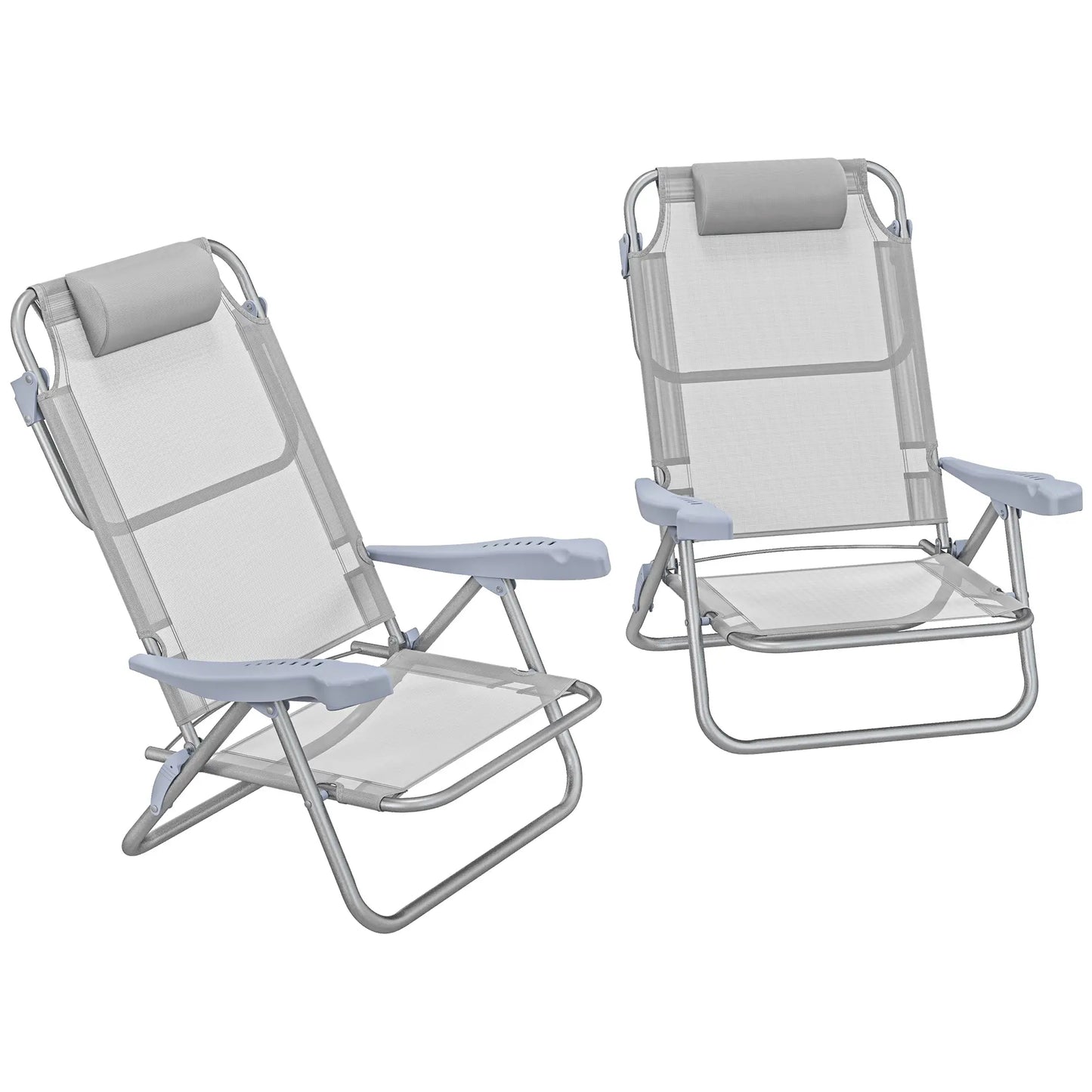 Set of 2 Fishing Chairs, Adjustable Backrest, Headrest, Light Grey Picnic Tables & Camping Chairs at Gallery Canada
