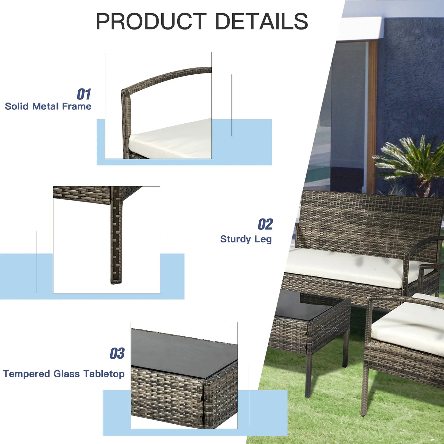 4-Piece Patio Set, Loveseat, 2 Armchairs, Coffee Table, PE Rattan, Cushions, Grey, Cream Patio Furniture Sets at Gallery Canada