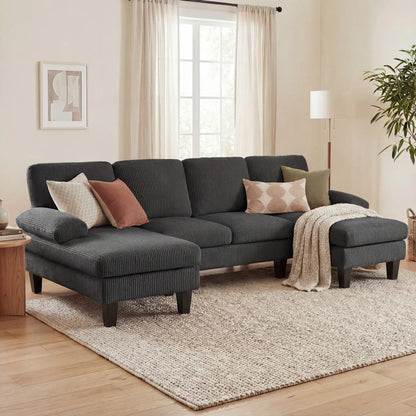 U Shaped Sectional Sofa, Double Chaise, 2200lb Capacity, Dark Grey 3-Seater Sofas at Gallery Canada