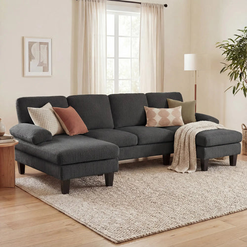 U Shaped Sectional Sofa, Double Chaise, 2200lb Capacity, Dark Grey