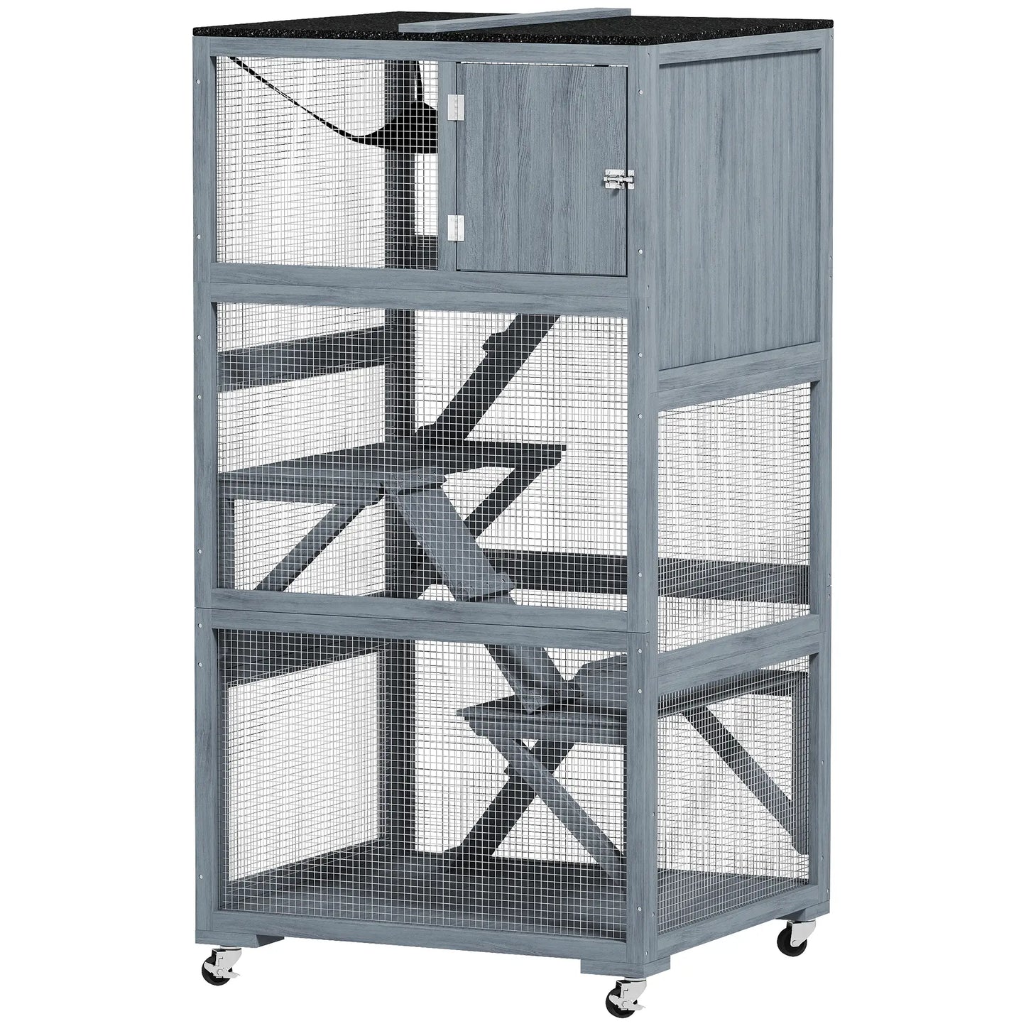 66"H Cat Enclosure On Wheels, With Hammock Platforms Ramps, Grey Outdoor Cat Enclosures Light Grey, Grey, Black at Gallery Canada