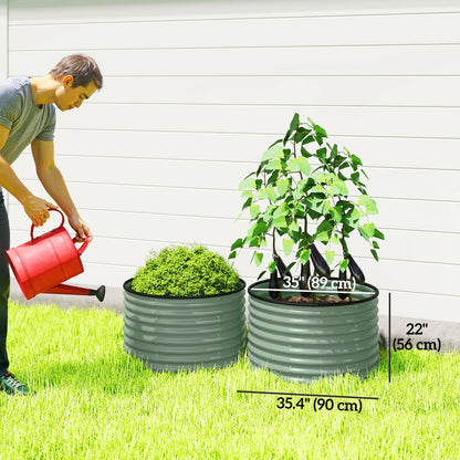 Set Of 2 Metal Raised Garden Beds, Easy To Assemble, Green